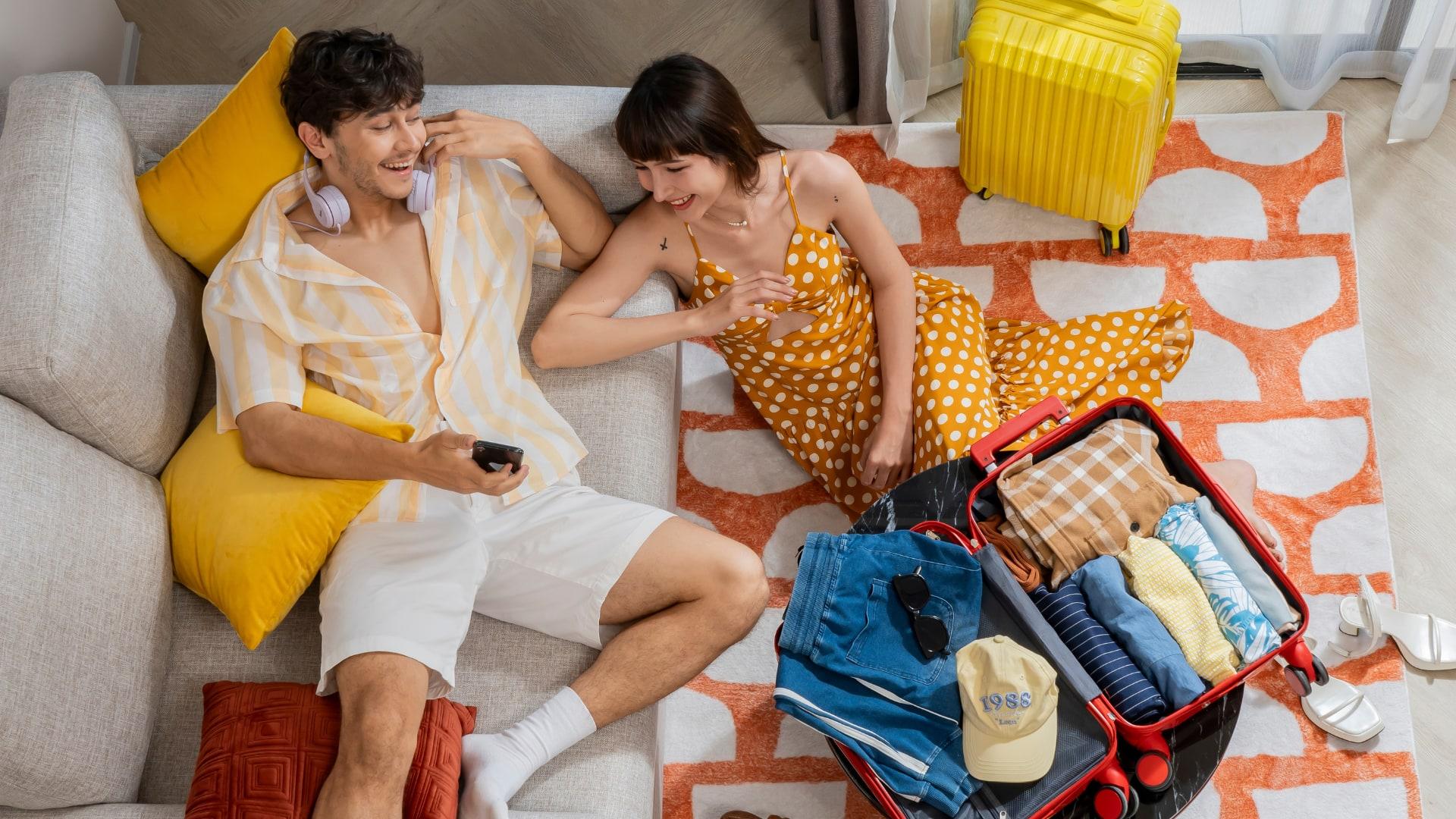 Couple in hotel room